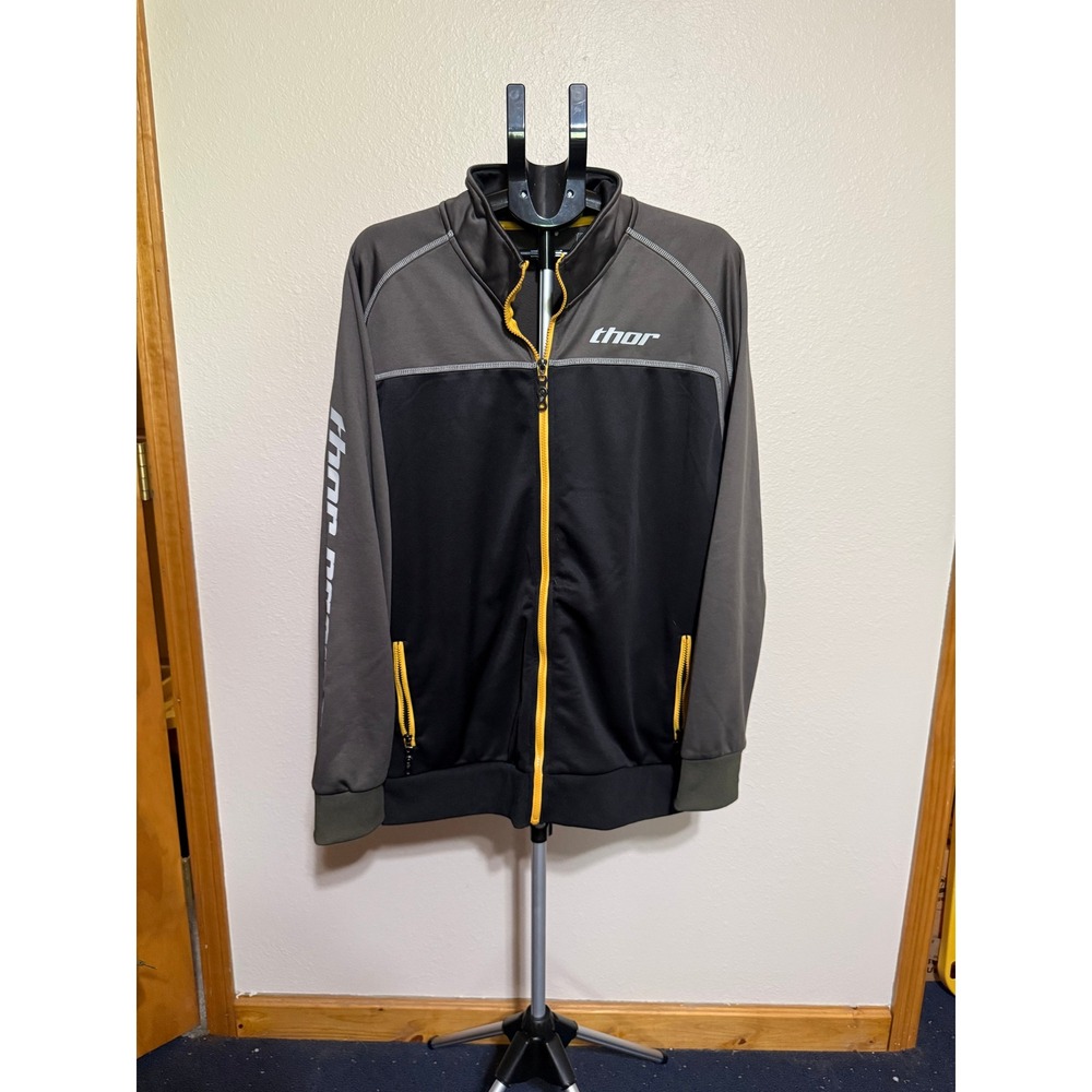 Thor Racing Mens 2XL Full Zip‎ Jacket Gray Black Yellow Motocross Sportswear